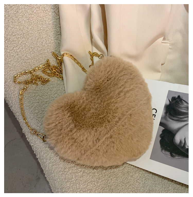 Wholesale Plush Heart Chain Shoulder Messenger Bag